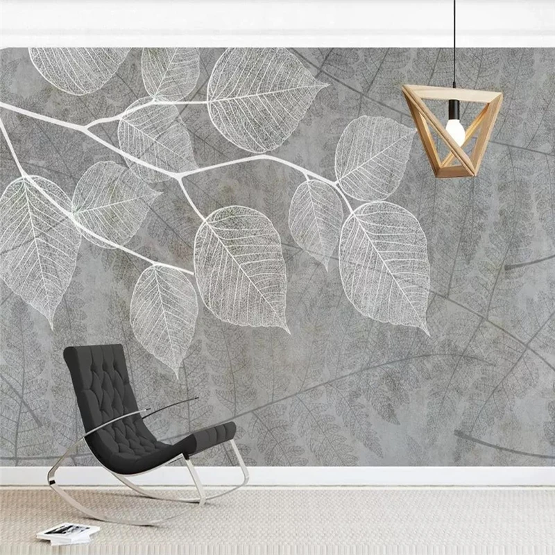 Custom Mural Wallpaper Leaves a Simple and Stylish Living Room Tv Background Wall