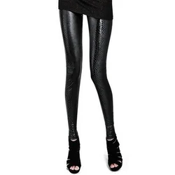 Viianles preto cobra leggings senhora cintura alta magro calças femininas elástico falso couro