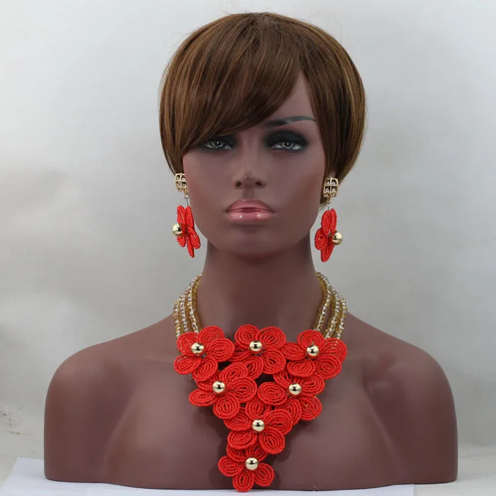 

Orange Trendy Coral Beads Jewelry Set Fashion African Wedding Nigerian Party Necklace Set Bridal Jewelry ABL365