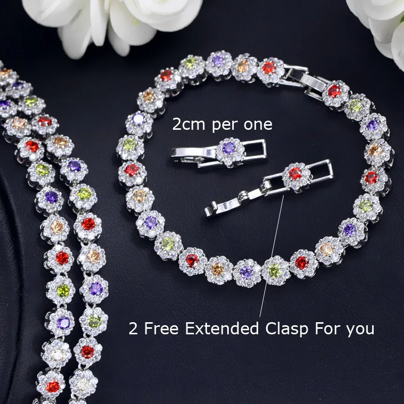 CWWZircons 3 Pcs CZ Green Crystal Bracelet Necklace and Earrings Sets Luxury Women Wedding Accessories Bride Jewelry Set T030