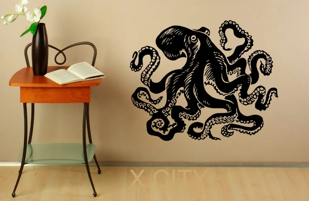 

Octopus Wall Decal Ocean Monster Vinyl Stickers Wild Sea Animals Home Interior Design Art Office Murals Lving Room Decor