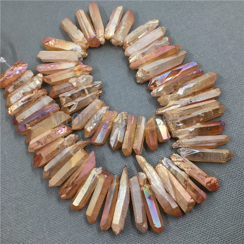 

MY0777 Matte Orange Crystal Quartz Titanium Stick Beads,Rough Quartz Healing Spike Point Beads,Raw Quartz Top Drilled Beads