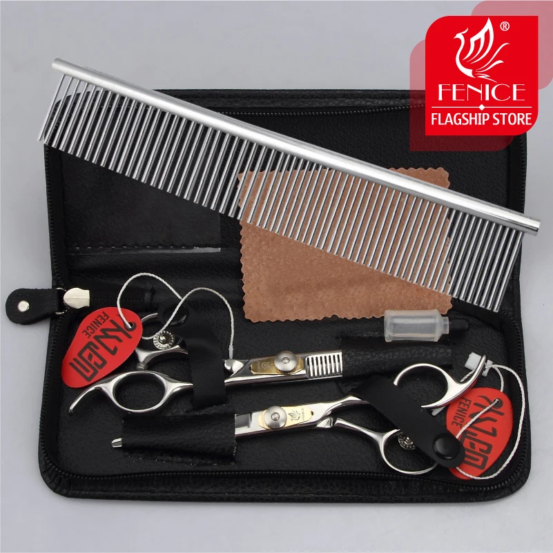 Fenice Professional 6.0 inch pet dog grooming scissors set cutting+thinning shears thinning rate about 25%-30%