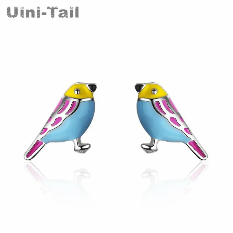 Uini-Tail hot new 925 Tibetan silver art small fresh glaze color bird earrings fashion sweet ear jewelry wholesale ED013