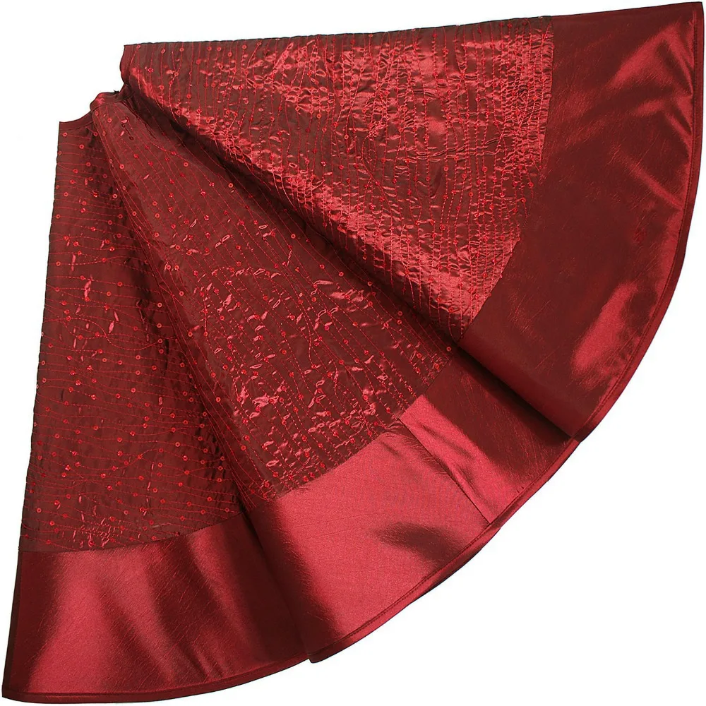 

Free shipping EXTRA Large 50" sequin glitter sparkle body faux silk luxury Christmas Tree Skirt burgundy P1356