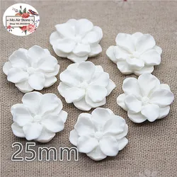 20pcs 25mm White Flower Resin Flatback Cabochon DIY jewelry/phone Charm Decoration No Hole