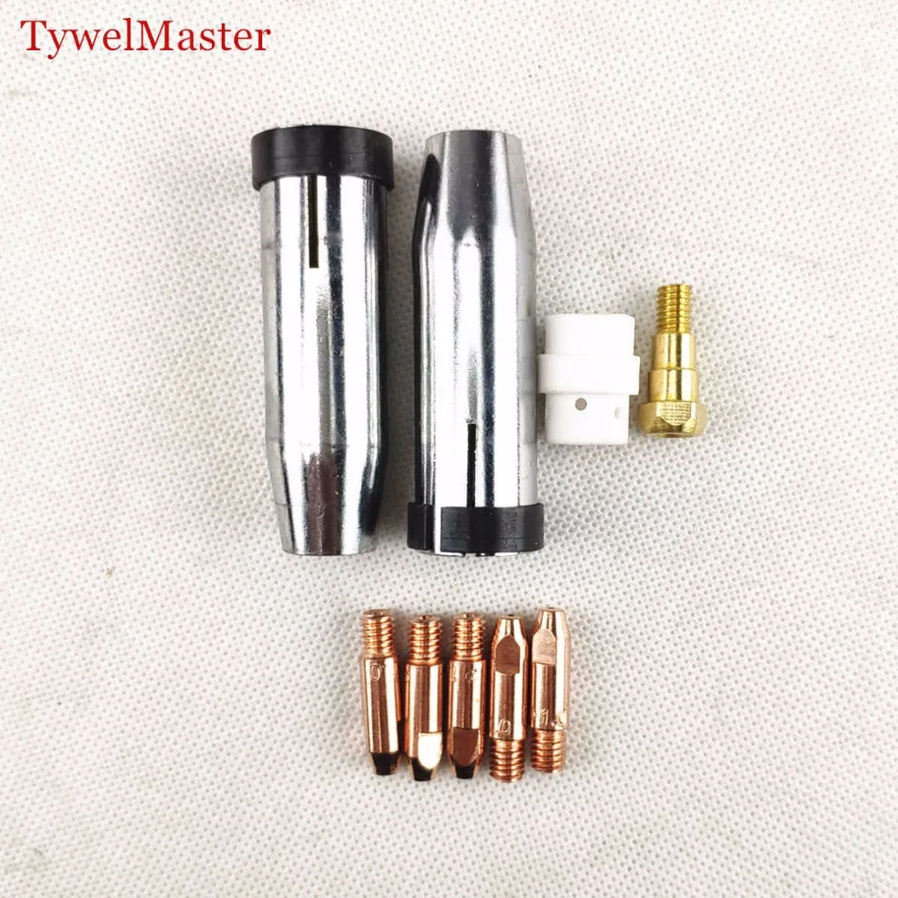 9pcs 24KD di Saldatura Torcia di Consumo 0.8 millimetri 1.0 millimetri 1.2 millimetri MIG Torcia del Gas Ugello Tip Holder Diffusore di Gas di MIG MAG Saldatura Torcia