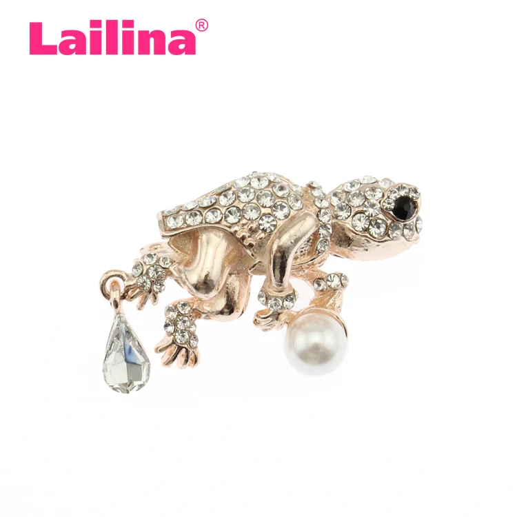 50pcs/lot Fancy frog brooch with pearl lapel pin rhinestone animal brooch pin