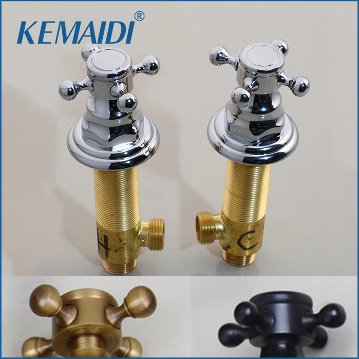 KEMAIDI Antique Brass Basin Tap Handle Durable Unique Design Hot & Cold Control Valve Mixer Handle Shower Faucet Switch