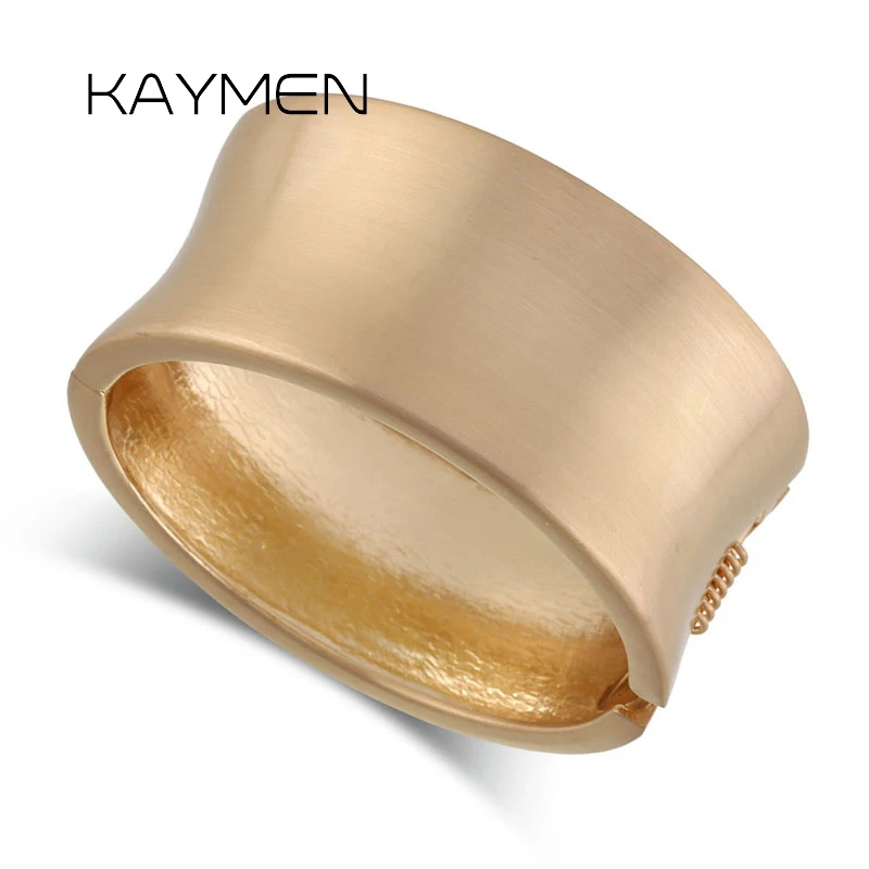 KAYMEN Round Metal Brushed Golden Fashion Bangle for Women Girls Simple Style Statement Bangle Jewelry Gifts Wholesale In Stock