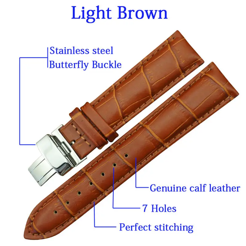 MAIKES Genuine Leather Watch Band Polishing Folding Clasp Watch Strap 18mm 20mm 22mm  Men&Women Watchband For Casio