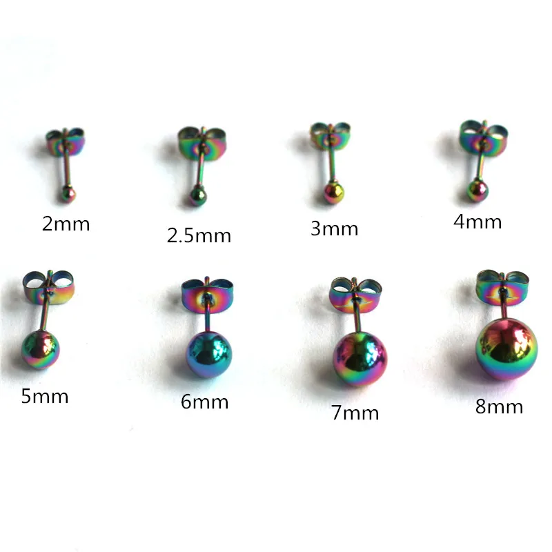 Bunte, kleine Ohrstecker mit Kugel-Design, für Damen und Herren, 2 mm bis 8 mm, hypoallergen, verfärbt nicht. – Detail 3