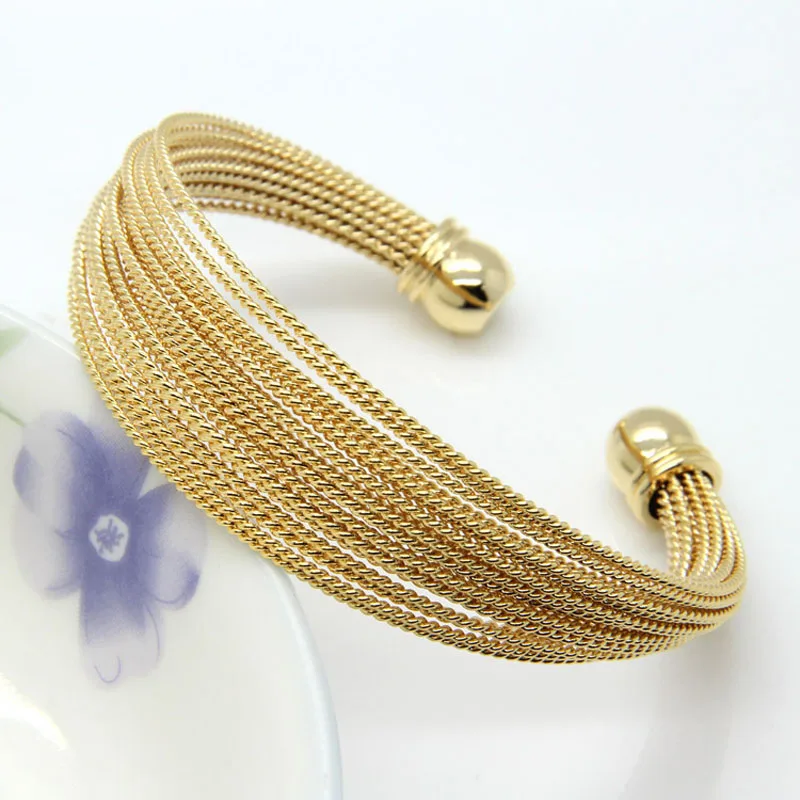 Fashion Women's Wire Jewelry Never Fade Stainless Steel Twisted Net Ladies Cuff Luxury Open Adjustable Bangles 3 Color