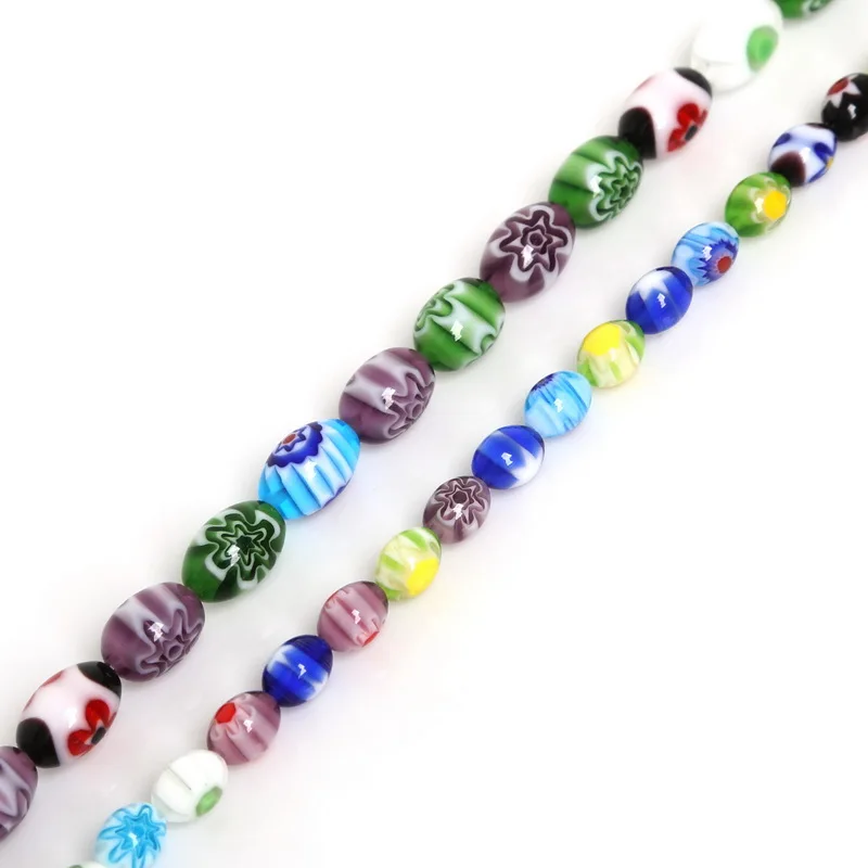 Fashion Beatiful Glass Beads Mix Size Oval and Square Millefiori Flower Lampwork Glass Loose Beads DIY Jewelry Necklace