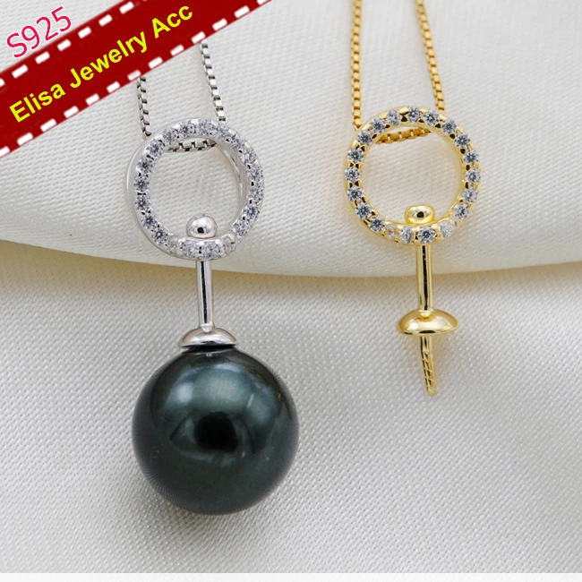 

S925 Sterling Silver Pearl Pendant Jewelry Findings DIY Pearl Pendant Components Silver&Gold Color 3Pcs/Lot