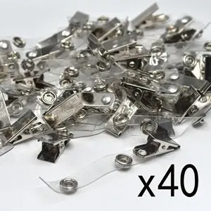 Pack of 40 Pcs Metal Clips with Clear Vinyl Straps/snaps for Id Badge Holder