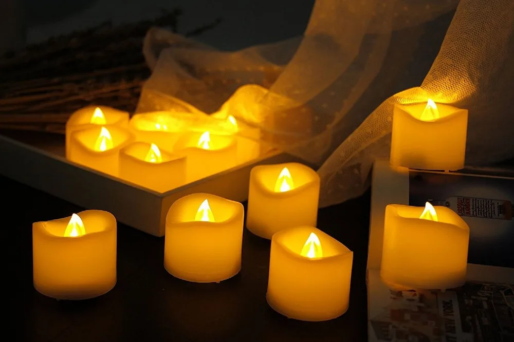 24pcs Battery operated LED Candle tealight Flameless Flicker wavy Tea Light W/Timer-6 hrs On 18 hrs Off F/Wedding Christmas Home