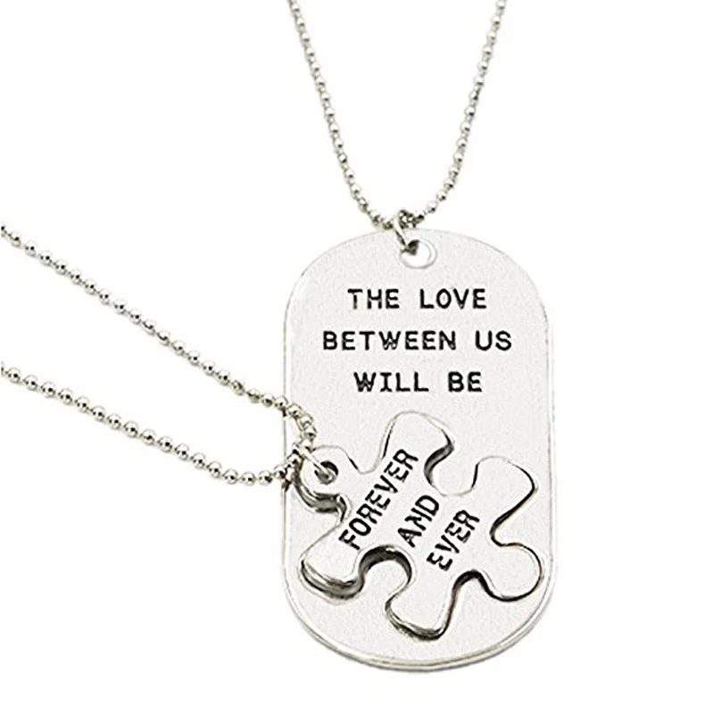 1 Pair The Love Between Us Will Be Forever and Ever Letters Puzzles Couple Necklace Gift For Lovers Boyfriend Girlfriend Jewelry