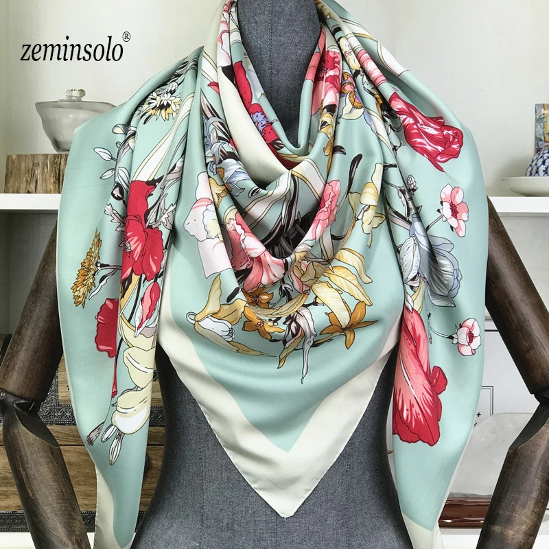 2020 Luxury Brand 100% Silk Scarf Multicolor Square Scarves Paris Design Print Kerchief Women Neck Shawl Wrap Echarpe 130*130cm