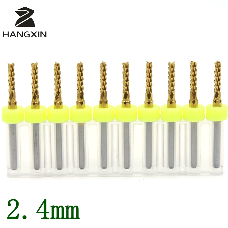

Titanium coated cemented carbide PCB milling cutter 2.1mm/2.2mm/2.3mm/2.4mm 10PCS CNC router wood rotating metal cutting engravi