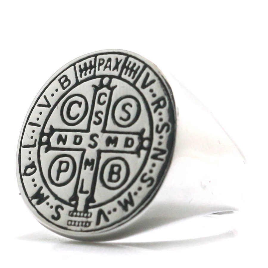 Unisex CSPB CSSML NDSMD Saint Benedict of Nursia Christianity Jesus Cross Simple 316L Stainless Steel Classic Ring