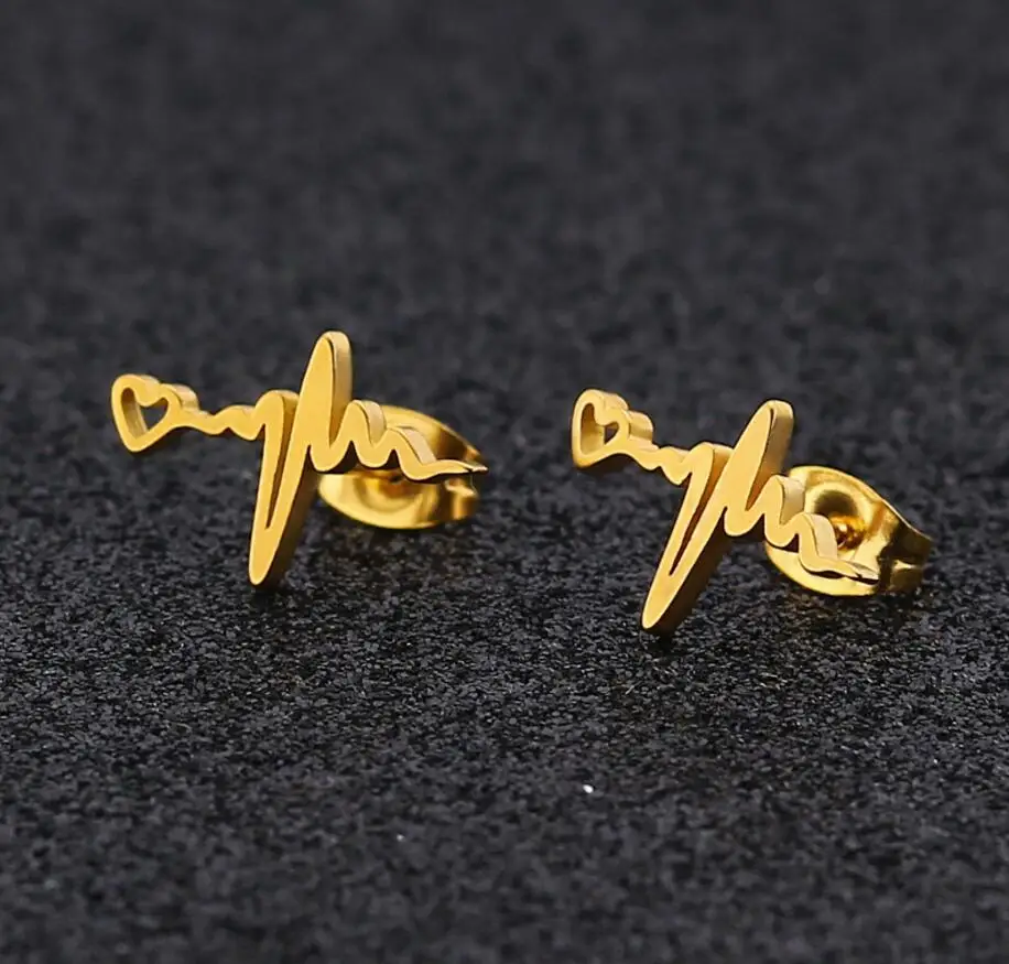 Sasusp Fashion Gold Heartbeat Stud Earrings ECG Medical Stainless Steel Jewelry For Nurse Doctor Gifts Women Earrings bijoux