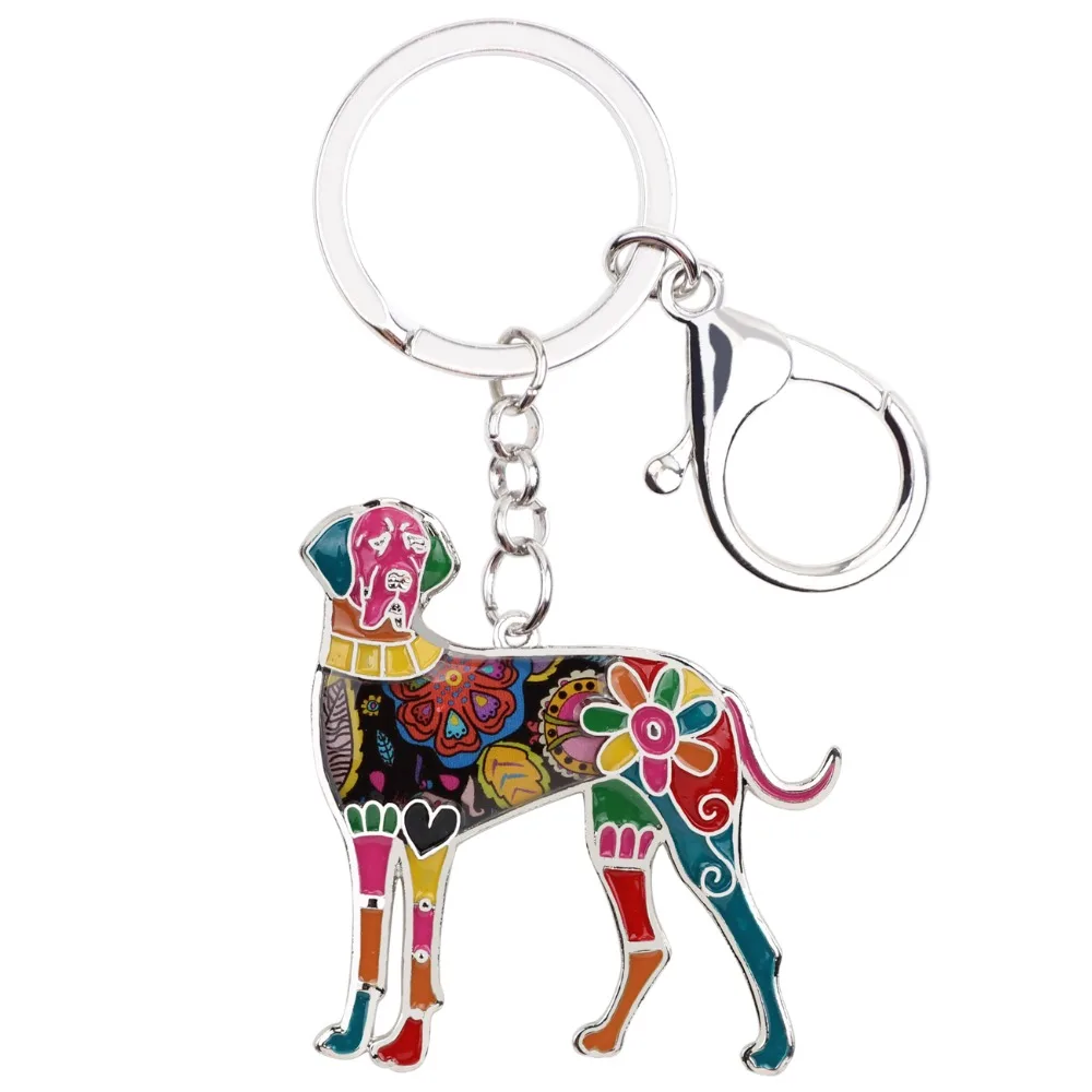 WEVENI Enamel Metal Great Dane Dog Key Chain Key Ring HandBag Charm Key Holder Accessories New Fashion Animal Jewelry For Women