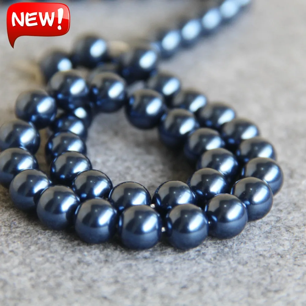 For Necklace&Bracelet 10mm Dark Blue Shell Pearl Beads SeaShell DIY Gifts For Women Girl Loose Bead Jewelry Making Design 16inch