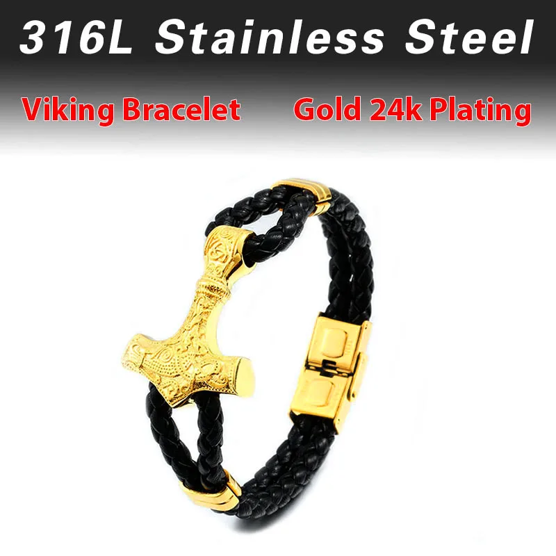 Beier 316L Stainless Steel dropshipping thor\'s hammer mjolnir bracelet viking scandinavian norse viking bracelet Men  BC-L033