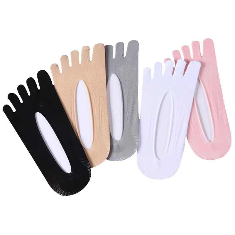 

5 Pairs Summer Thin Women Toe Socks Solid Color Silicone Deodorant Ankle Five Finger Summer Dress Boat Socks Cool Girls Hosiery