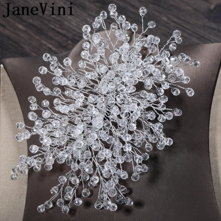 JaneVini Clear Crystals Wedding Hair Combs Bridal Luxury Beaded Headdress Boho Bride Party Hair Comb Ornaments Fashion Jewelry