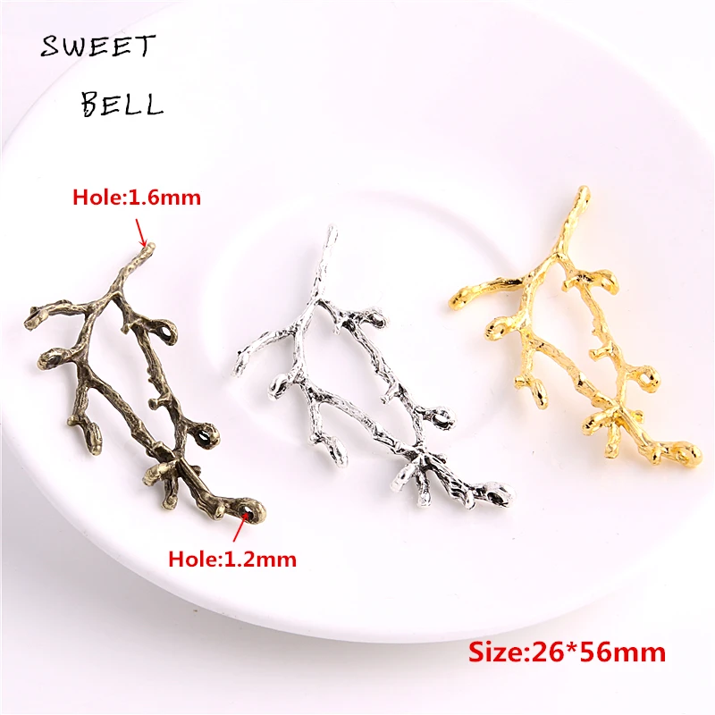 SWEET BELL 20pcs  three color Tree Branch Connector fine Necklace Pendant Handmade branches Charms 3D480