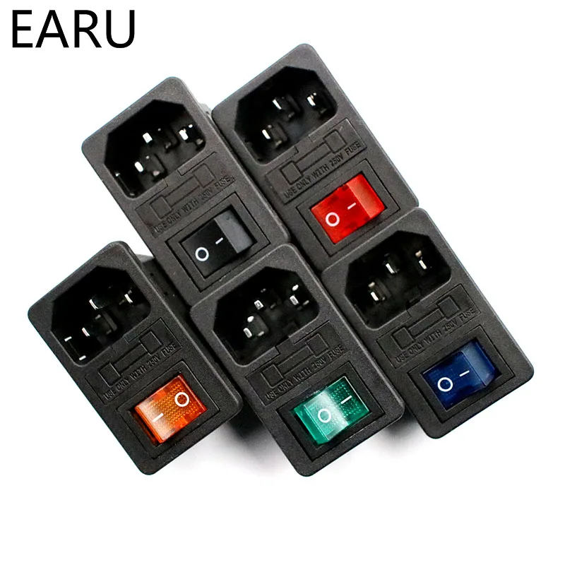 With 10A Fuse! Red Rocker Switch Fused IEC320 C14 Inlet Power Socket Fuse Switch Connector Plug Connector Red Green Blue Black