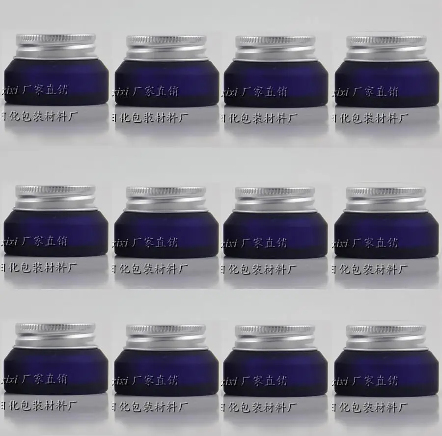 

30pcs wholesale empty 15g blue frosted glass cream jar with silver lid, glass 15 gram cosmetic jar for sample or eye cream