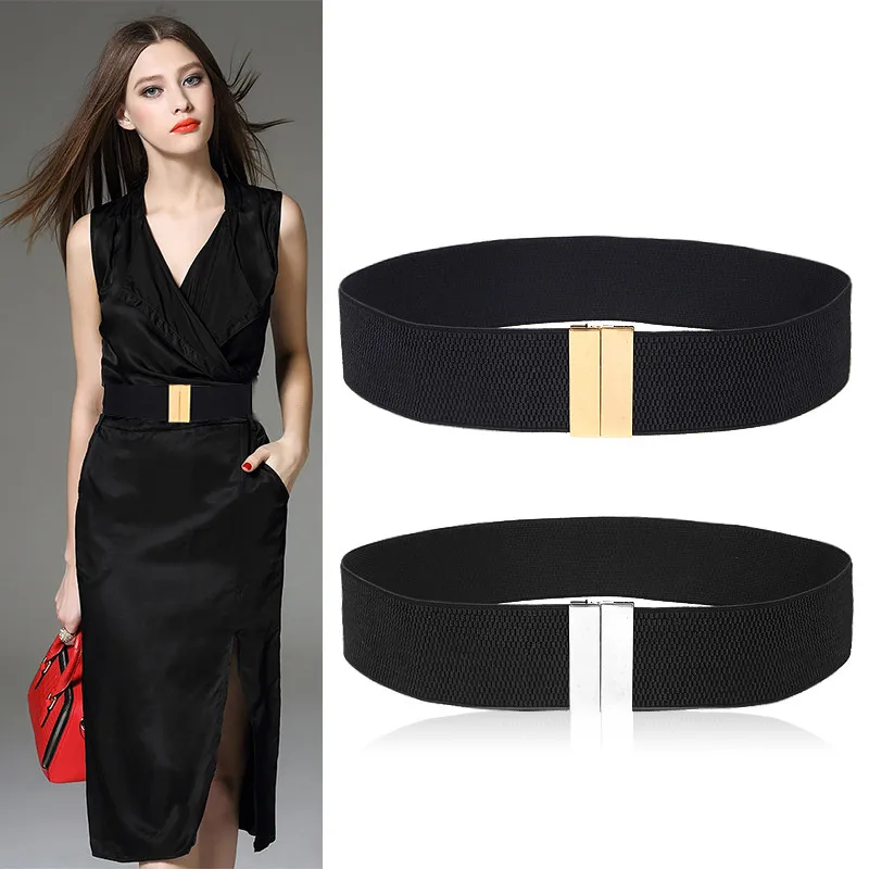 New Waistband HOT Women's waistbands elastic wide belt gold buckle cummerbund female black strap white dress decoration gifts