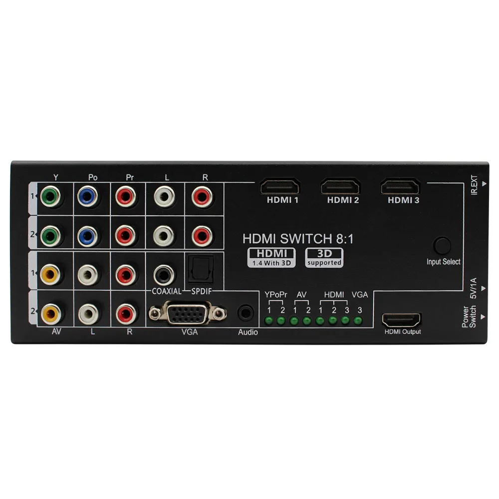 Multi-functional HDMI Converter Switch 8 Inputs to HDMI+COAXIAL+SPDIF Output Support 3D and Surround Sound for 1080P HDTV