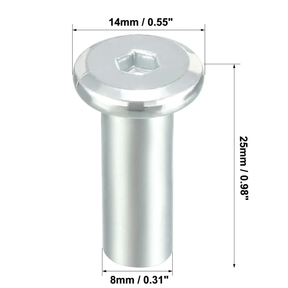Uxcell 30pcs/lot M8x10/12/18mm M6x/15/17/22mm Iron Nickel Plated Rivet Hex Socket Head Insert Nut Screw Post Furniture Fittings