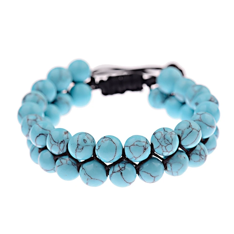 Classic Natural Stone Bracelet Men Femme Charm Yoga Black Lava&Turquoises Double Layer Woven Bracelet Homme Women ABK034