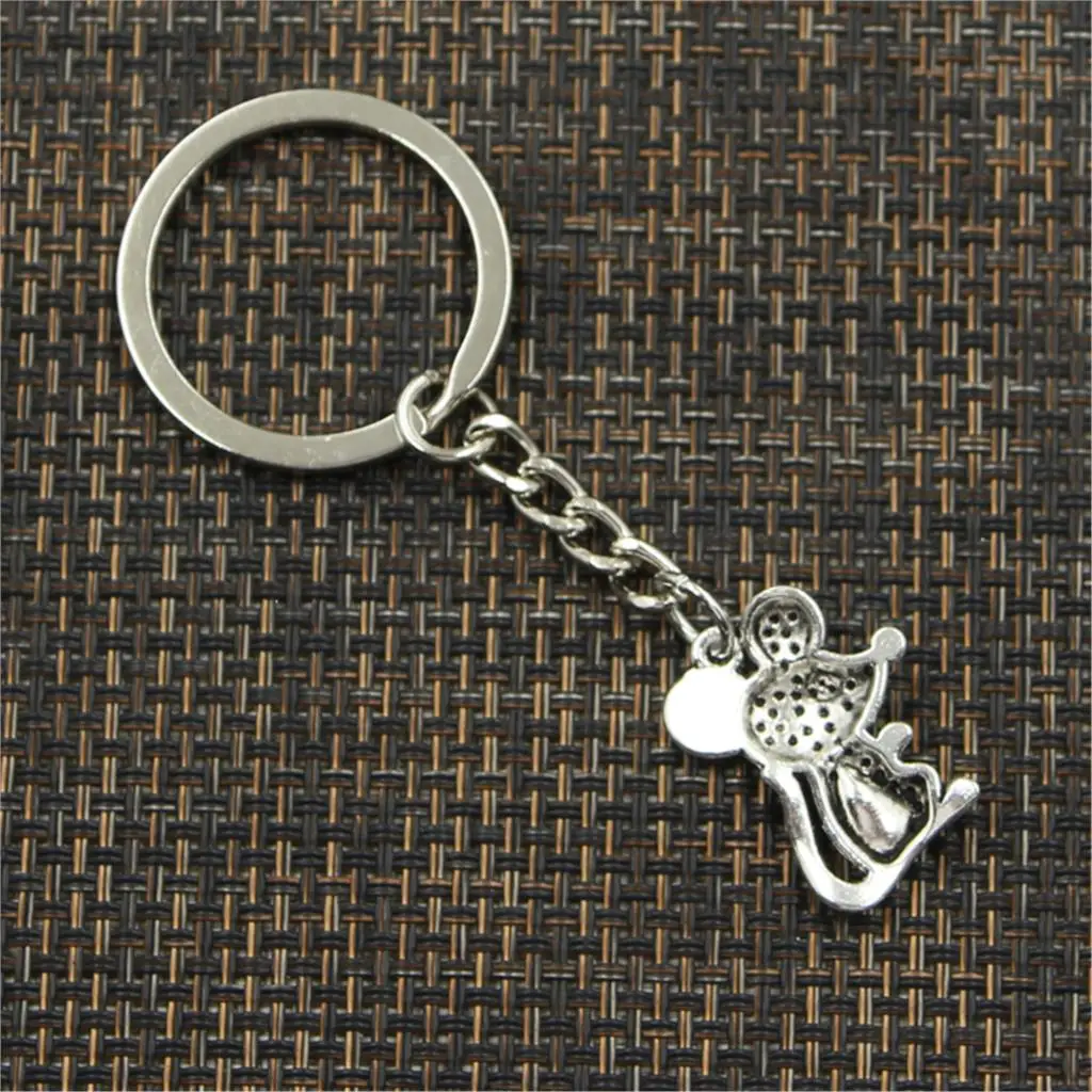 New Fashion Men 30mm Keychain DIY Metal Holder Chain Vintage Mouse 24x18mm Silver Color Pendant Gift