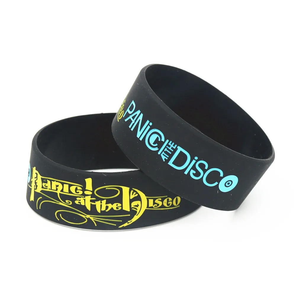 1PC Panic at the Disco Bands 1inch Wide Size Silicone Wristbands Black Rubber Music Fans Rubber Bracelets &Bangles Gifts SH195