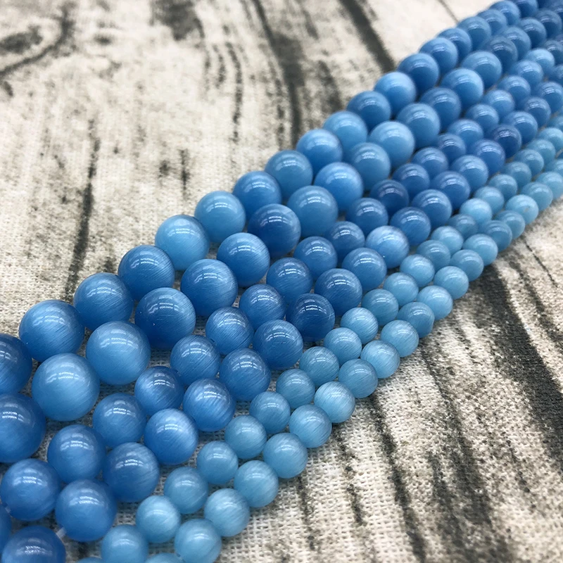 Blue Cat Eye Beads 4/6/8/10/12MM Natural Glass String Loose Space Beads Opal DIY Charm Beads for Jewelry Making Bracelet