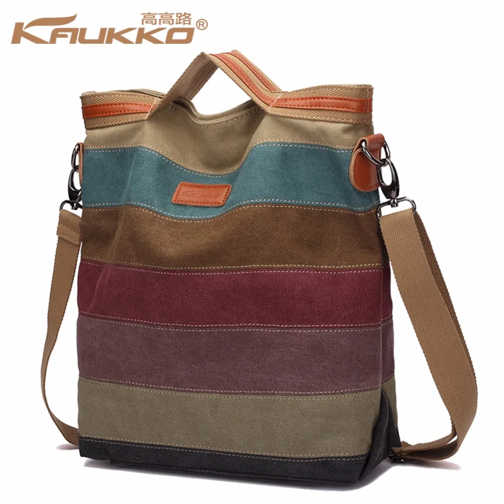 KAUKKO Daypack Canvas Handbags Patchwork Totes messenger bag Crossbody Bag Classic Stripes Travel Shopping bag Shoulder bag