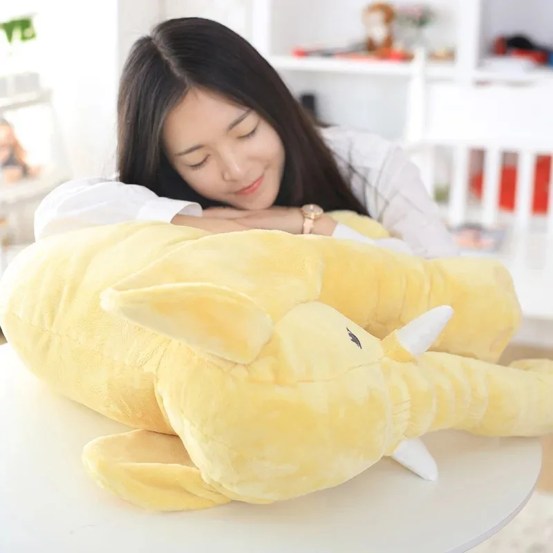 new plush yellow elephant toy lovely soft big elephant pillow gift doll about 52x45cm 0211