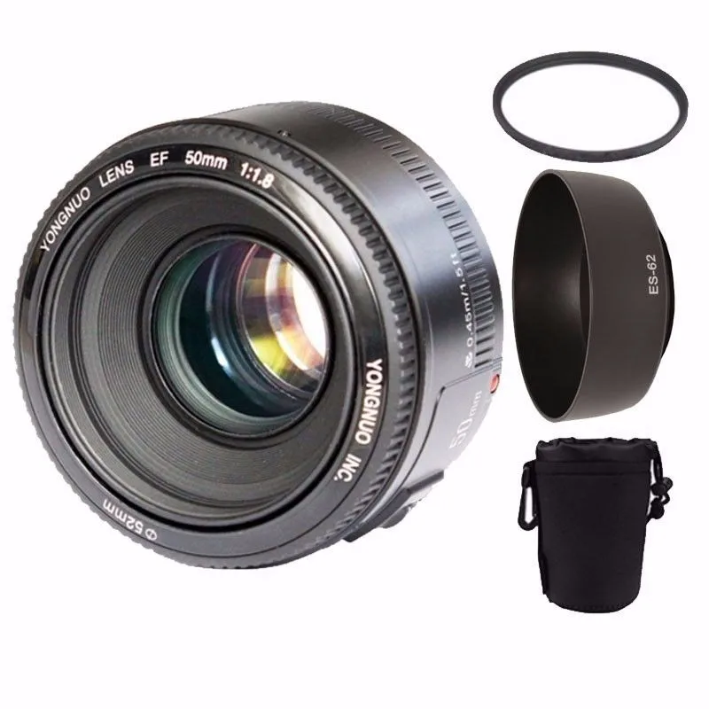 

YONGNUO YN50mm f1.8 AF MF Lens YN 50mm Auto Focus lens for Canon EOS DSLR Cameras + UV Lens Filter + Lens Hood + Bag