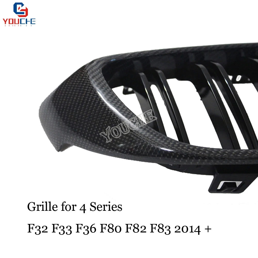 F32 ABS Carbon Fiber Front Bumper Grille For BMW 4 Series F32 F33 F36 M3 F80 M4 F82 F83 2014 + Black Gloss M Grill Mesh