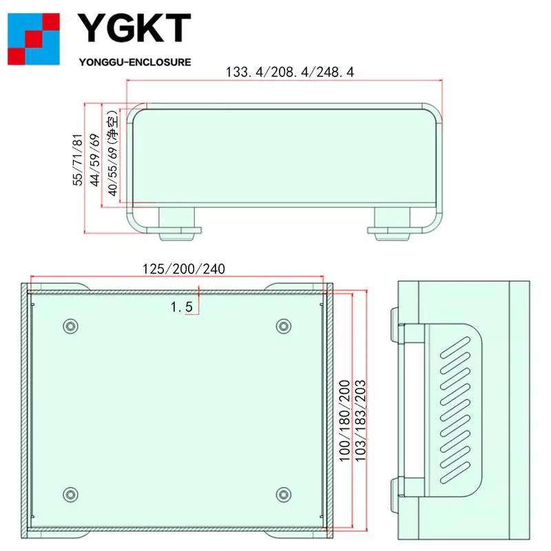 Diy Electronic Metal Box GOF-P01 133.4x55x109mm (WxH-D) Aluminum Extrusion Bending Enclosure Base Extrued Case