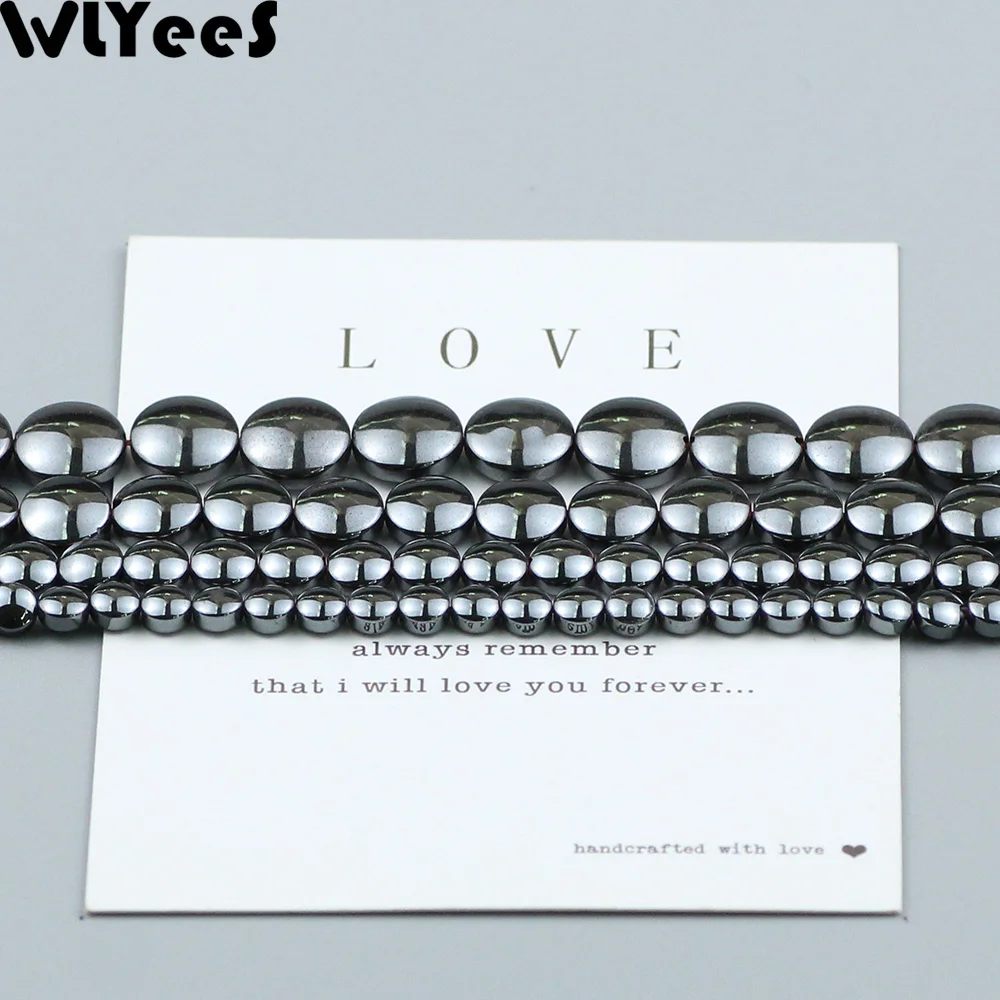 WLYeeS expand Coin beads Black Natural Hematite Stone 4 6 8 10mm Flat Round Loose beads for DIY Jewelry Necklace Bracelet Making