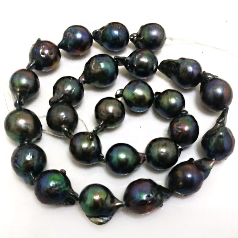 

16 inches 14-20mm Black Natural Teardrop Baroque Pearls Loose Strand