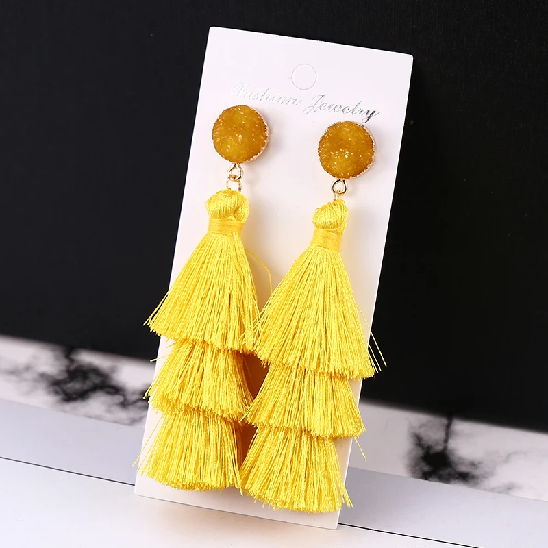 HOCOLE 2019 New Crystal Tassel Earrings For Women Red Yellow Green Statement Long Drop Dangle Earring Tassel Female 2019 Jewelry