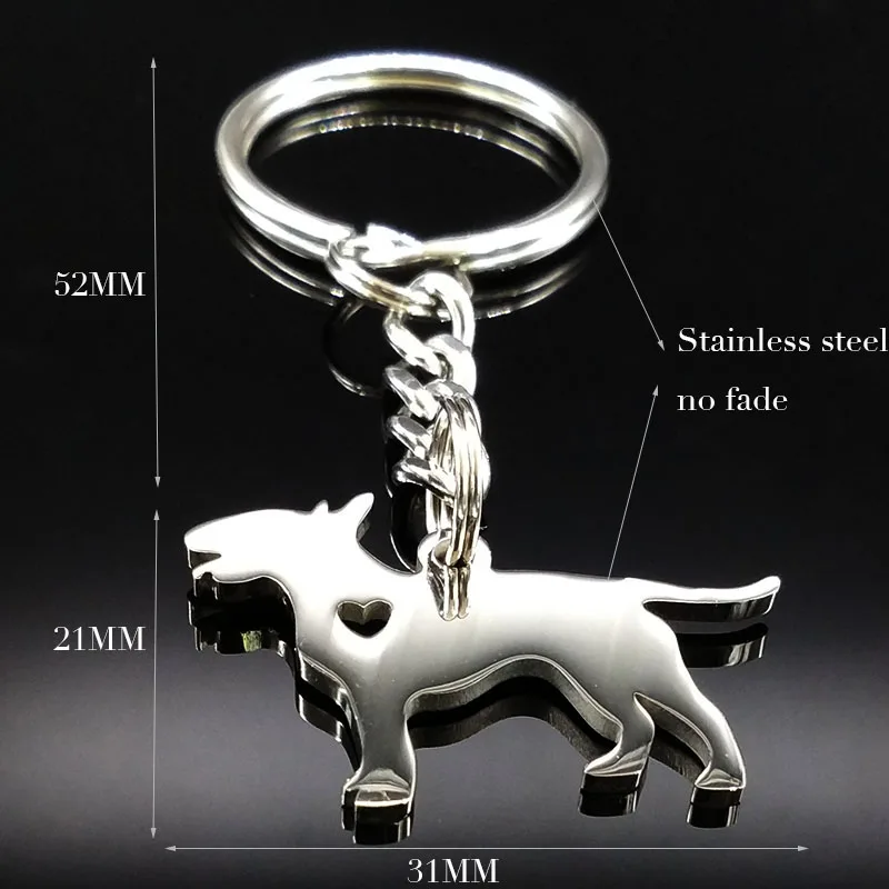 Bull Terrier Pet Dog Love Heart Stainless Steel Key Chain for Women Men Silver Color Keychain Keyring Jewelry porte clef K1345S1